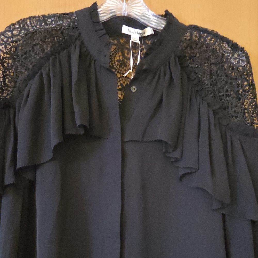 Haute Hippie NWT Black Lace & Crochet Long Sleeve Blouse - Picture 8 of 10